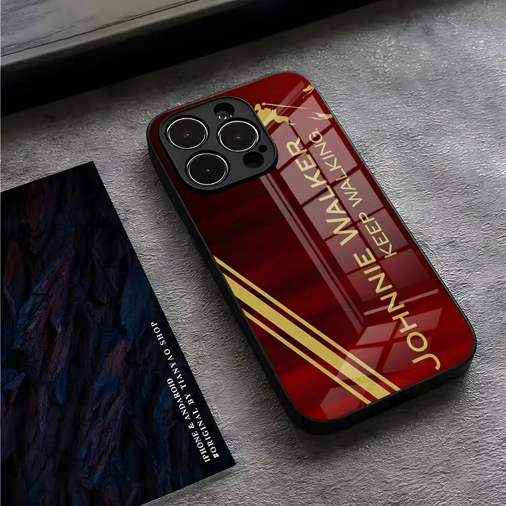 Johnnie Walker Logo Phone Case For IPhone 16 Pro Max 14 17 Air 12 15 11 13 Mini X XR XS Max SE Glass Cover