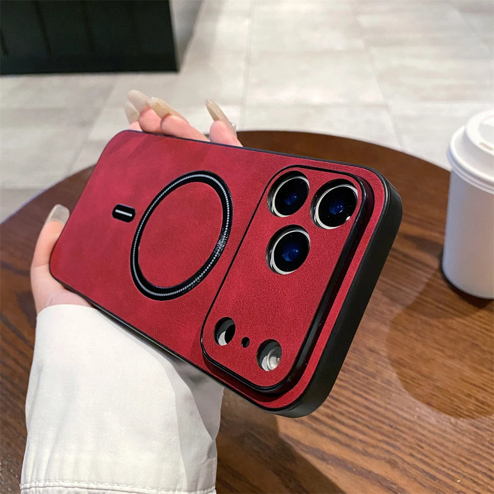 For Magsafe Leather Shockproof Phone Cases For iPhone 17 16 15 14 13 12 11 Pro Max 16e Plus Air Magnetic Wireless Charge Cover