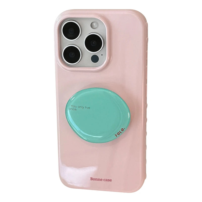 Korean Style Simple Solid Colors With Phone Holder Stand Case For iPhone 17 16 15 14 13 12 Pro Max Shockproof Protective Cover﻿