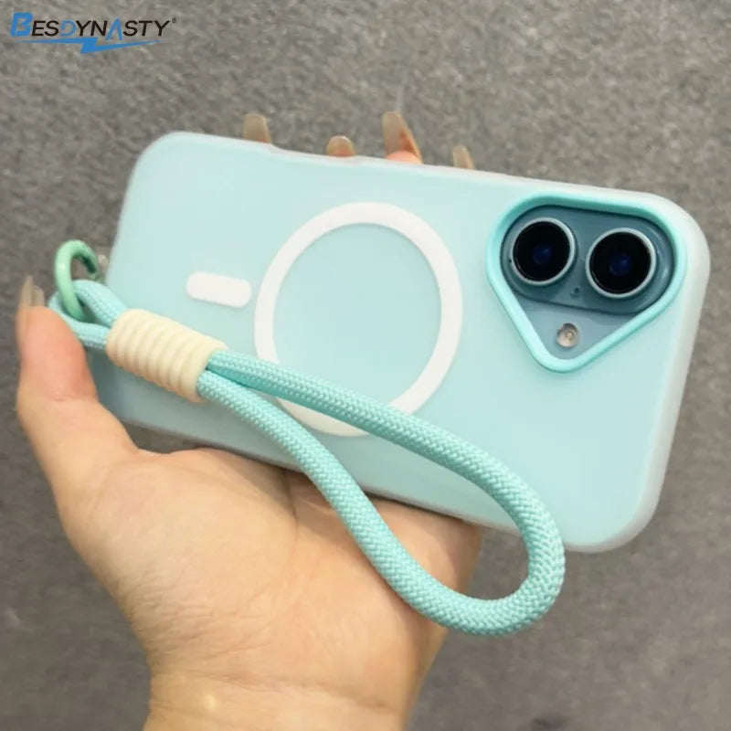 Luxury 3 IN 1 For Magsafe Lanyard Case for iPhone 17 16 15 14 13 12 11 Pro Max Wireless Charge Magnetic Clear Matte Soft Cover