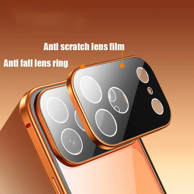 360° Full Protection Metal Magnetic Double-Sided Tempered Glass Case for iPhone 17 Pro Max, 17, 17 Air, 17 Pro with Lock Catch