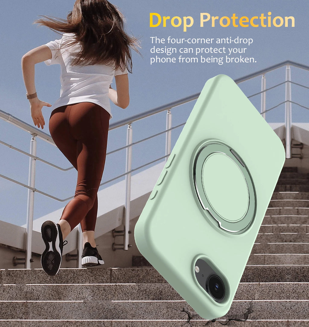 Case For iPhone 17E 16E Silicone PC Iron Ring Magnetic Anti-fall 360 Degree Rotating Stand Cover For iPhone 16E Bumper