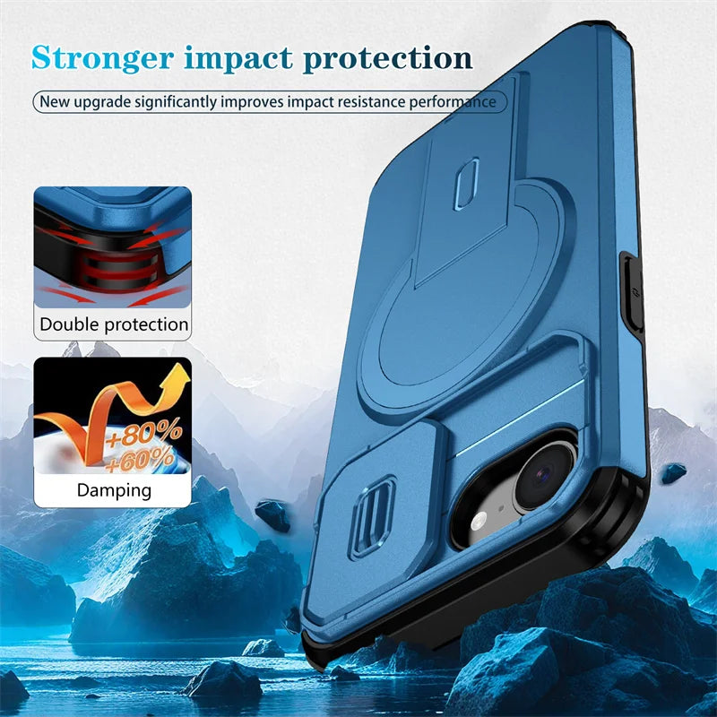 Armor Shockproof Case For Apple iPhone 17e 16e Cover Magnetic Wireless Chraging Fold Stand Shell Fundas