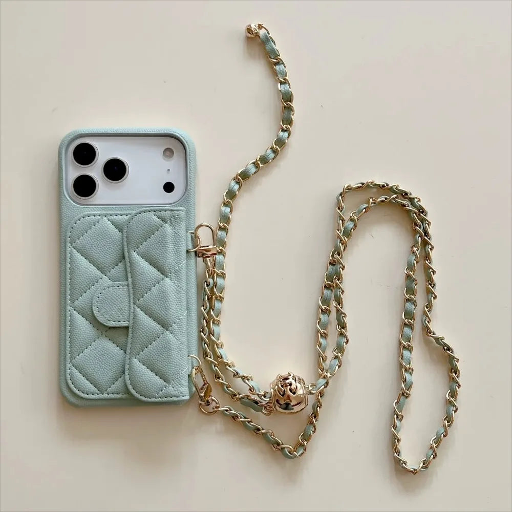Adjustable Lanyard Shoulder Strap Luxury Leather Crossbody Case Card Holder Wallet for IPhone 13 14 15 16 17 Pro Max(No Logo)