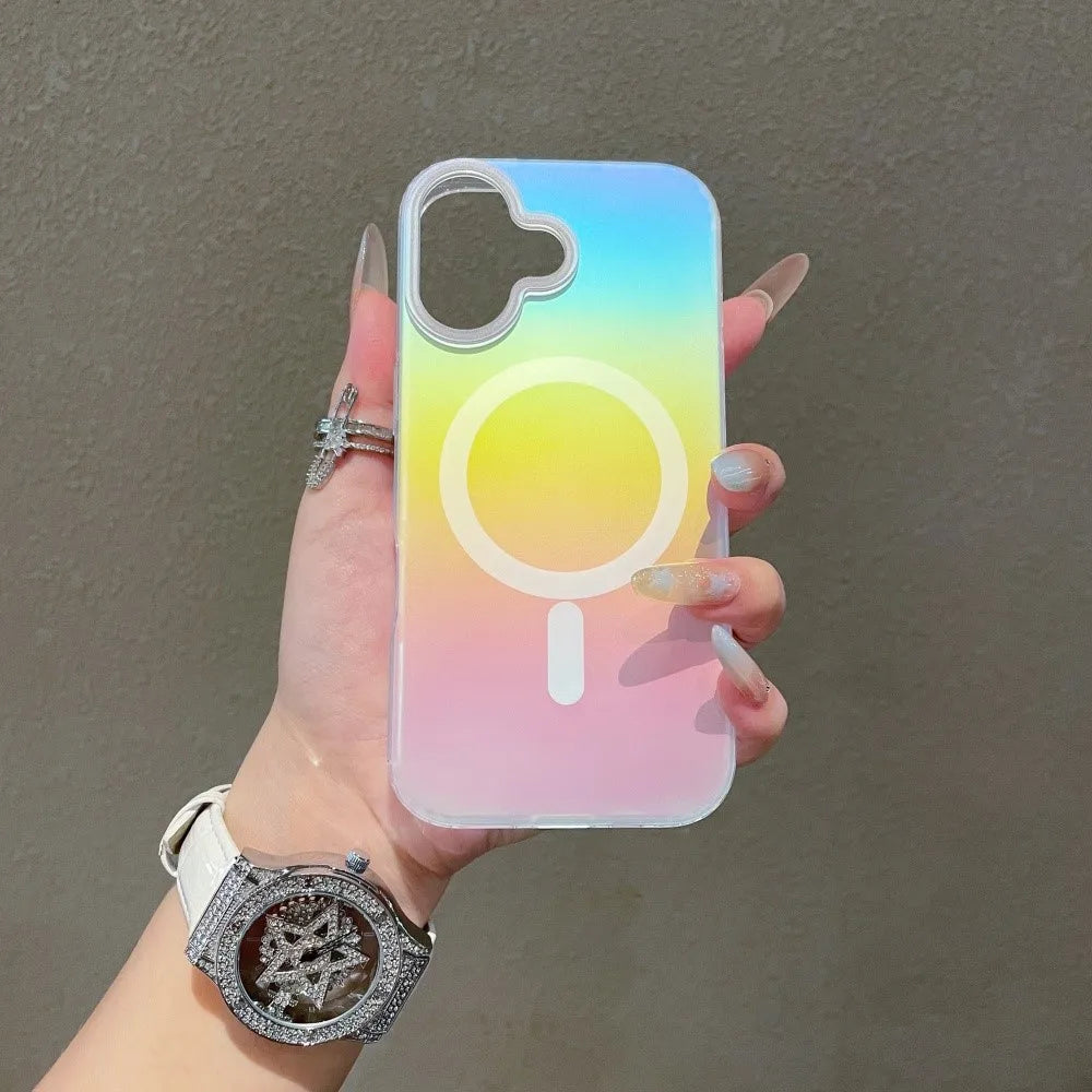 Laser Matte Magnetic Case For iPhone 17 Air 16 15 14 13 12 11 Pro Max Plus 17Pro 16E Wireless Charging Gradient Rainbow Funda