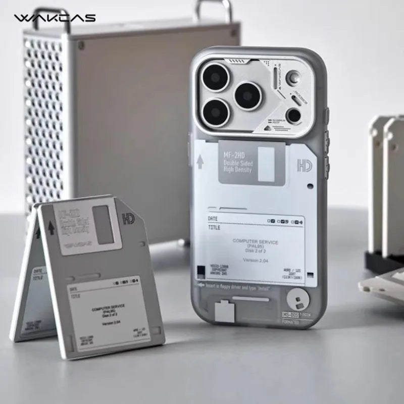 WAKCAS Frosted Phone Cover for iphone 16/17/17pro Max Floppy Disk Design Magnetic Suction Anti-fall Shell Phone Protective Case