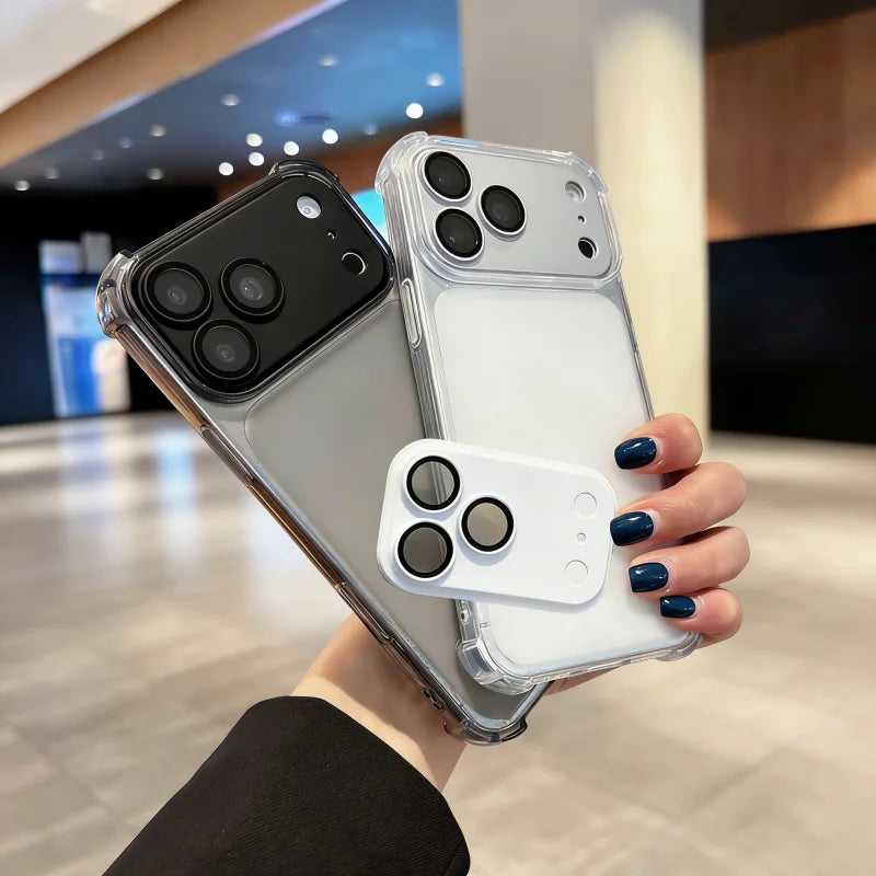 Luxury Transparent Armor 2in1 Camera Protection Case For iPhone 17 16 15 14 13 Pro Max Shockproof Frame Corner Detachable Cover