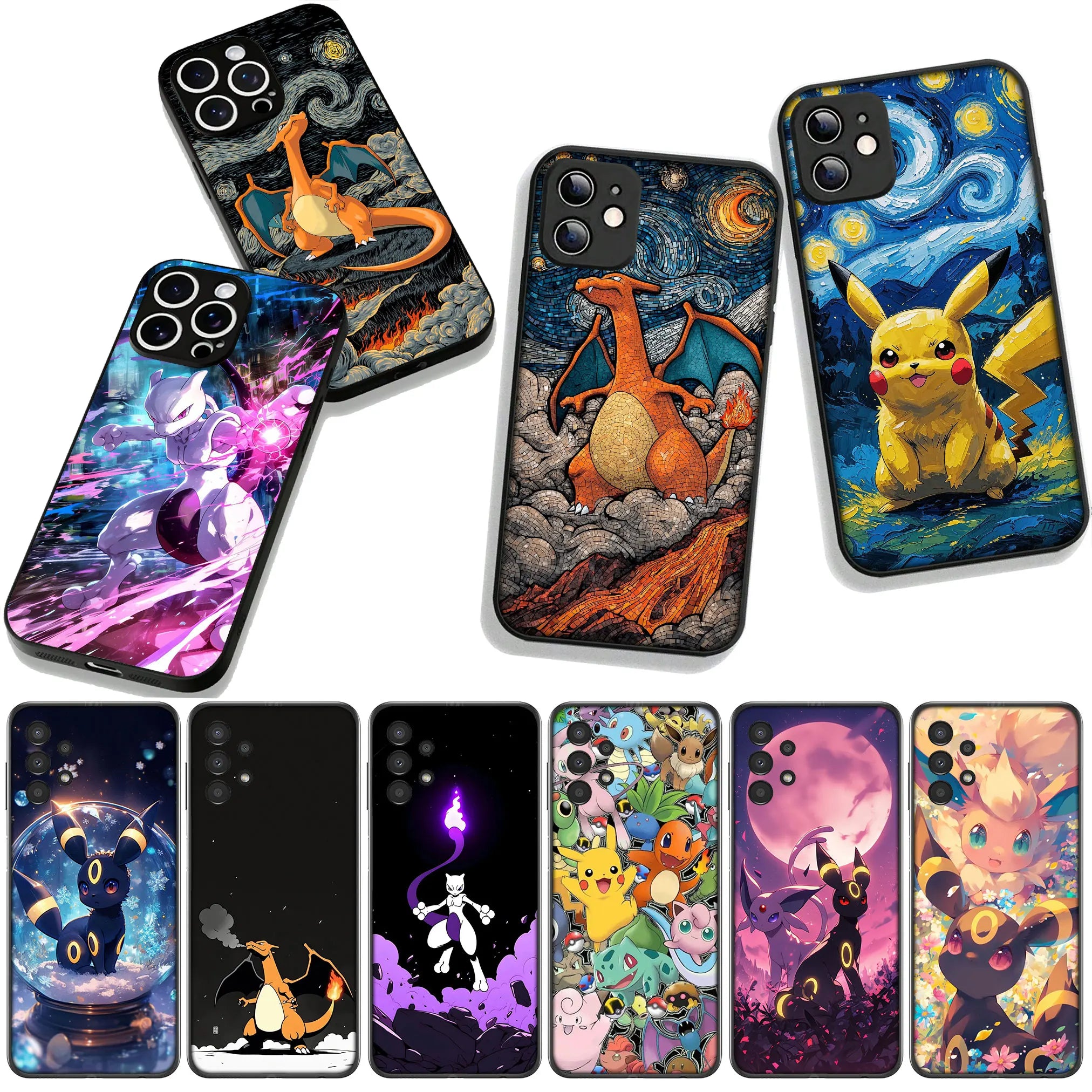 Charmander P-Pokemons Mewtwo P-Pikachus Phone Cover for Apple iPhone 16 15 14 Plus 13 12 Mini 17 Pro Max + ProMax 16E Air Case