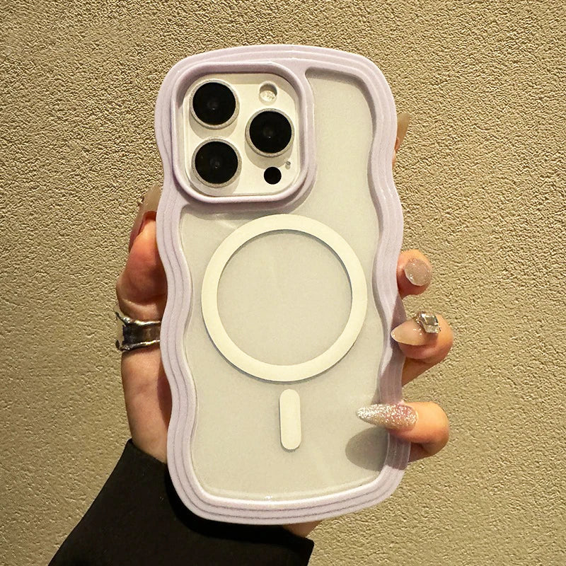 2 in 1 Wavy Frame Phone Case For iPhone 15 Pro Max 17 Air 16 14 13 11 12 Magnetic Wireless Charge Shockproof Back Cover