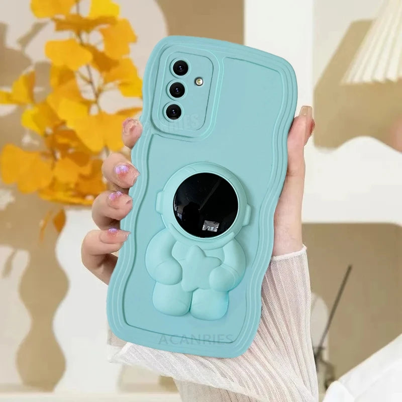S24ultra Astronaut Holder Wavy Silicone Case For Samsung Galaxy S23 S21 S20 Fe S22 S24 Plus Ultra S 24 23 Stand Cover Note 20 10