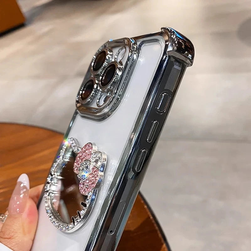 Shockproof Plating TPU Cat Mirror Phone Case For iPhone 17 Pro Max Air 16 16E 15 14 Plus 13 12 Mini 11 With Bracelet