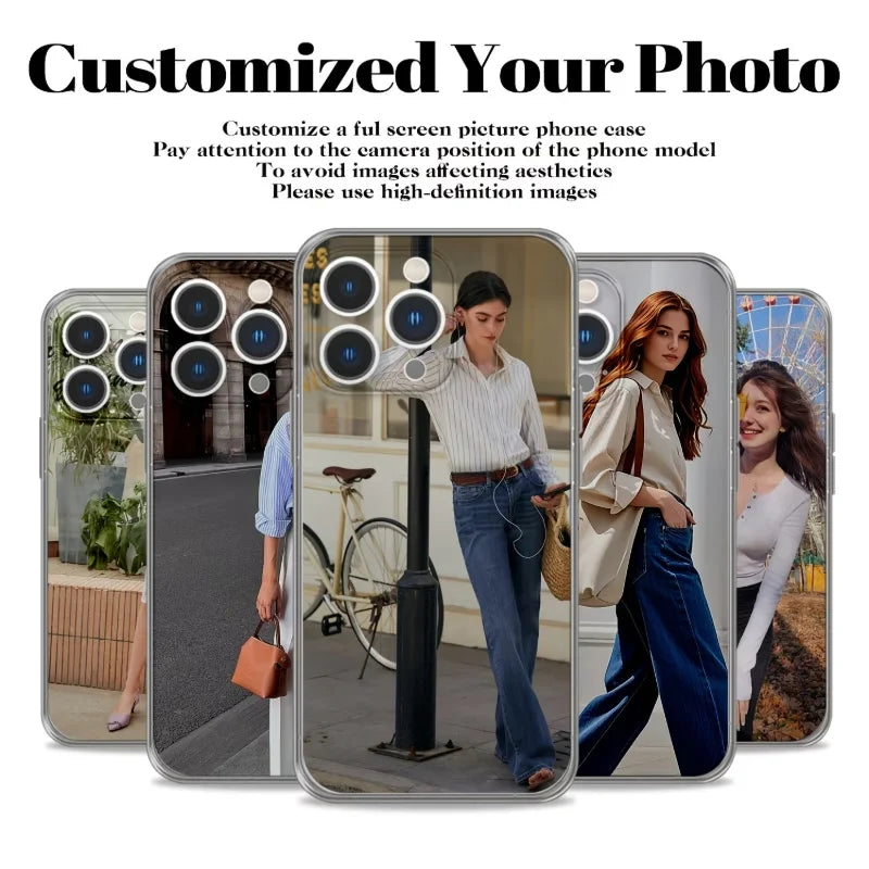 DIY iPhone 17 16 15 14 13 12 11 Pro 11 12 Mini XS Max XR 8 7 6 Plus Air Customized Photo Transparent TPU Phone Protective Case