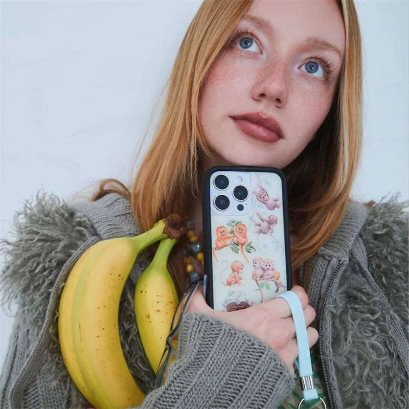 Wildflower INS Monkey Biz Phone Case for iPhone 17 16 15 14 13 12 Pro Max Plus WF Cartoon Lovely animal Tiger Shockproof Cover