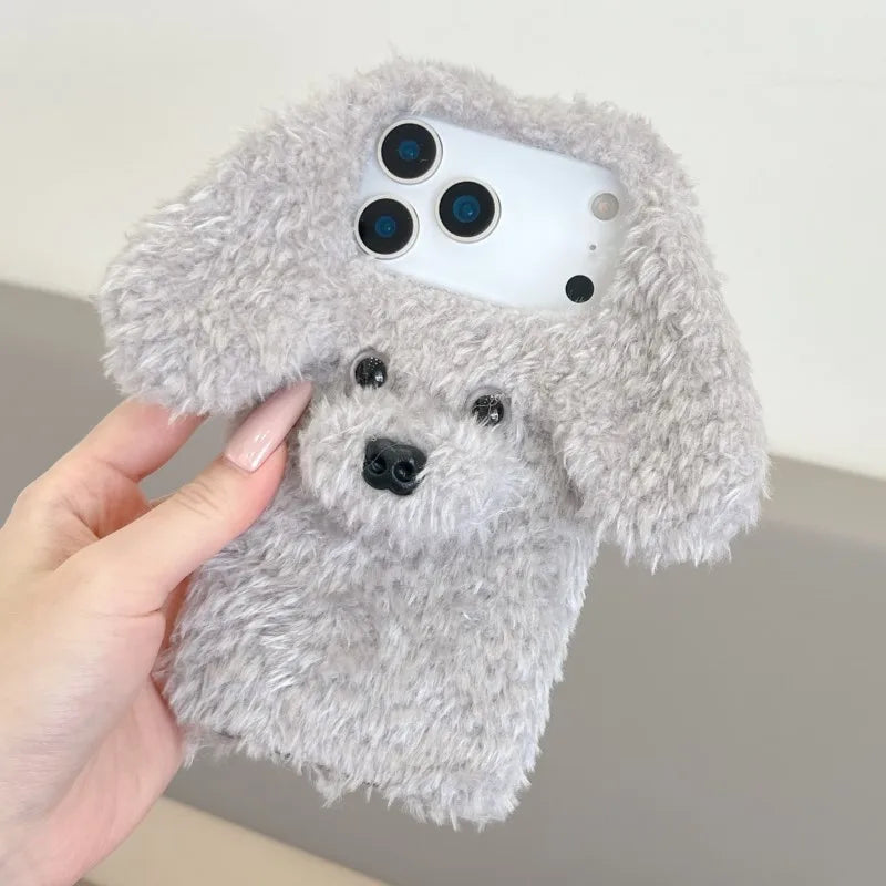 For iphone 17 pro max case 15/14/16Plus 13/12 Pro max 15 Pro XS Max phone case 3D Teddy dog plush autumn and winter cute Case