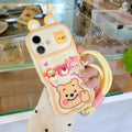For iPhone 17 17Pro 16 15 14 13 12 Pro Max Plus cute cartoon Winnie the Pooh strawberry bear with wristband protective cover