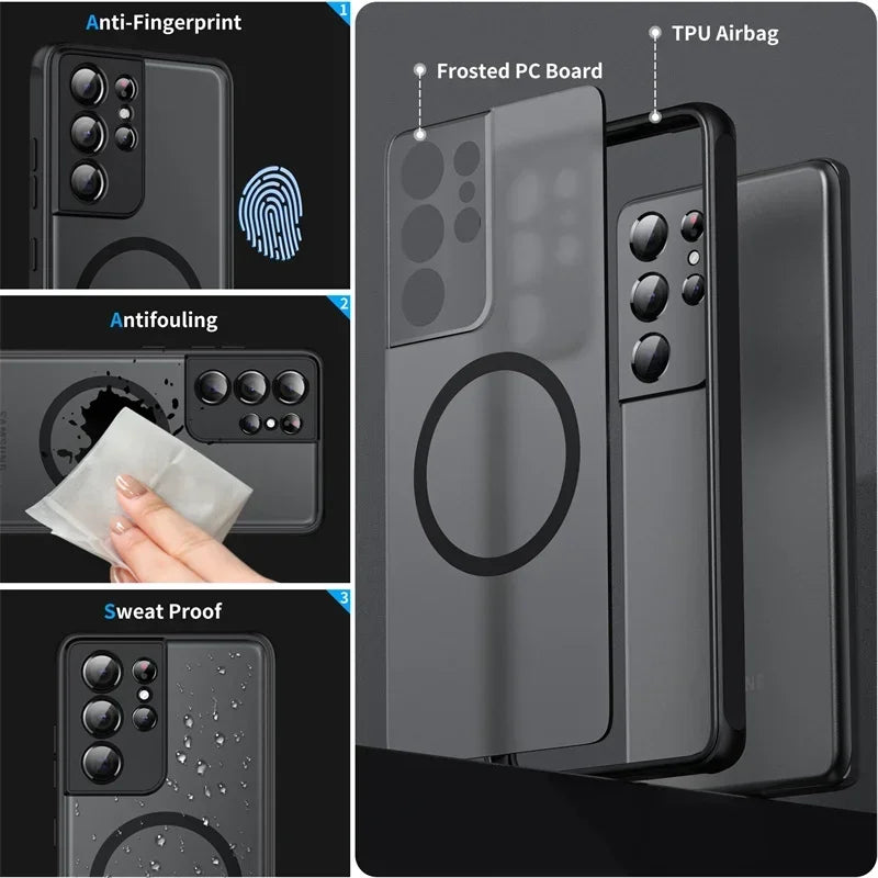 Matte Magnetic For Samsung Galaxy S25 S24 S23 FE S22 Ultra Plus A15 A25 A35 A55 A06 A16 A26 A36 A56 Case Wireless Charge Cover