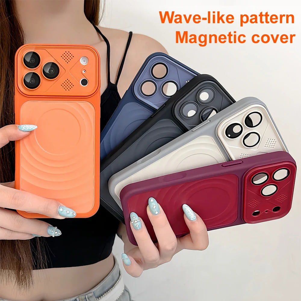 Wavy Pattern For Magsafe Magnetic Case For iPhone 17 Pro Max 16 15 14 13 11 12 Pro Max Lens Glass Protective Shockproof Cover