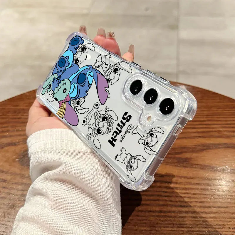 Cute Stitch Baby Disney Clear Phone Case For Samsung Galaxy S26 S25 S24 Ultra S23 S22 Plus S21 S20 FE 5G Shockproof Soft Cover