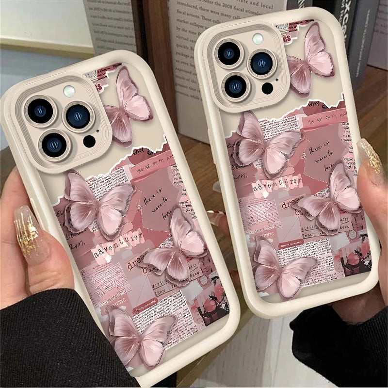 Pink Butterfly Aesthetic Silicone Phone Case for IPhone 17 Air 16 16E 15 14 13 12 11 Pro Max X XS X S Max XR SE 2020 SE4 7 8