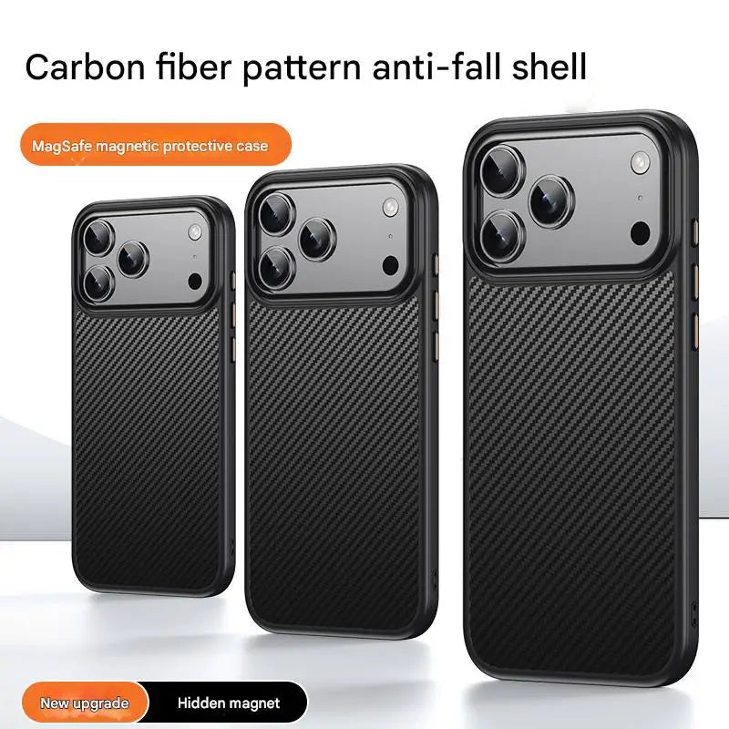 600D Carbon Fiber Texture for Magsafe Case for IPhone 17 Pro Max 17 Air 16 15 Plus Magnetic Wireless Charging Metal Lens Cover