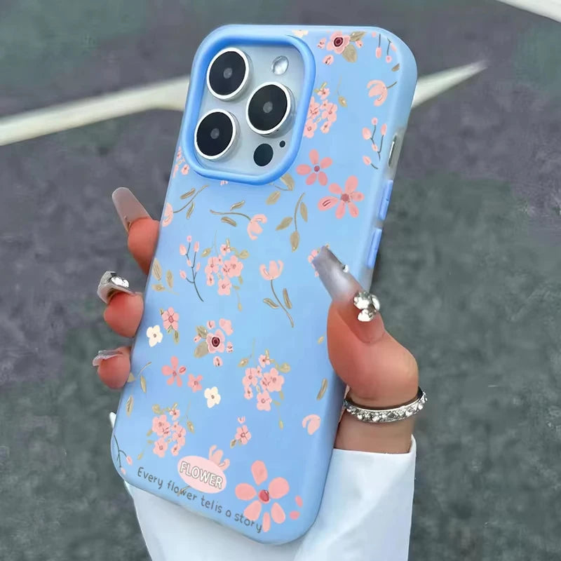 Sweet Pink Floral Candy Color Phone Case For iPhone 17 Air 16E 11 12 13 14 15 Pro Max Plus Shockproof Bumper 2 in 1 Cover Coque