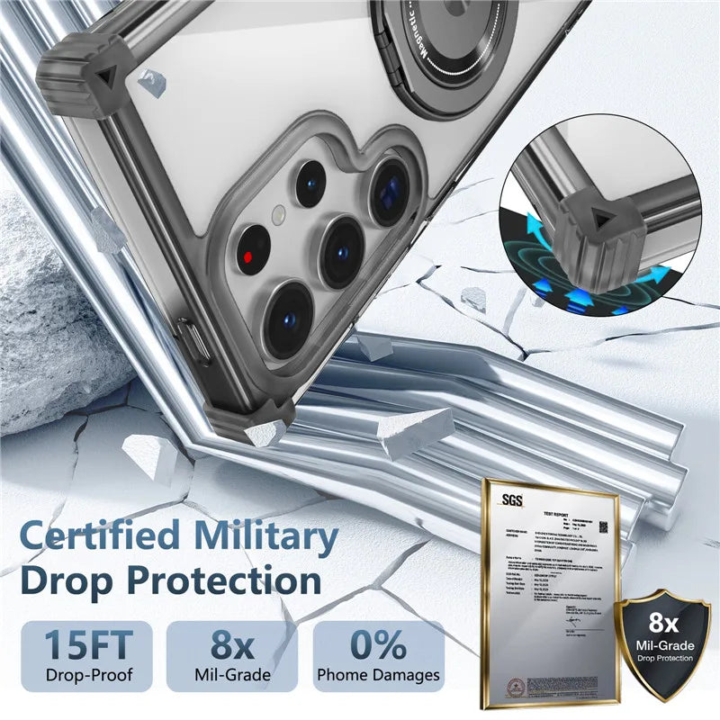 Rotating Magnetic Magsafe Bracket Case For Samsung Galaxy S26 Ultra S26 Plus S26 Ring Stand Holder Transparent Protective Cover