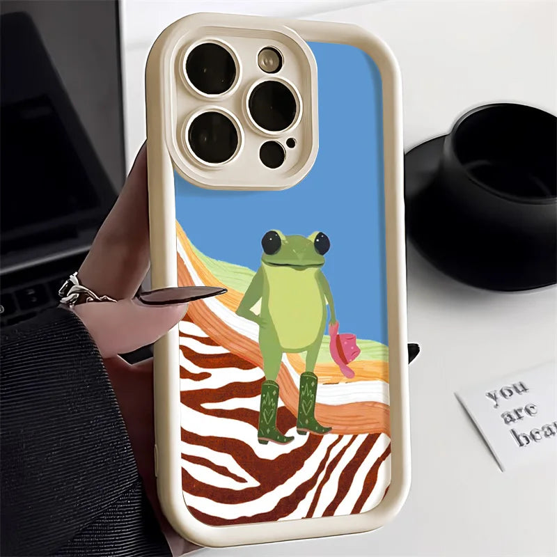 Cute Flower Phone Case For iPhone 13 Case for iPhone 11 12 16 14 15 Pro Max XR XS X 7 8 Plus SE Cartoon Frog Strawberry Cover