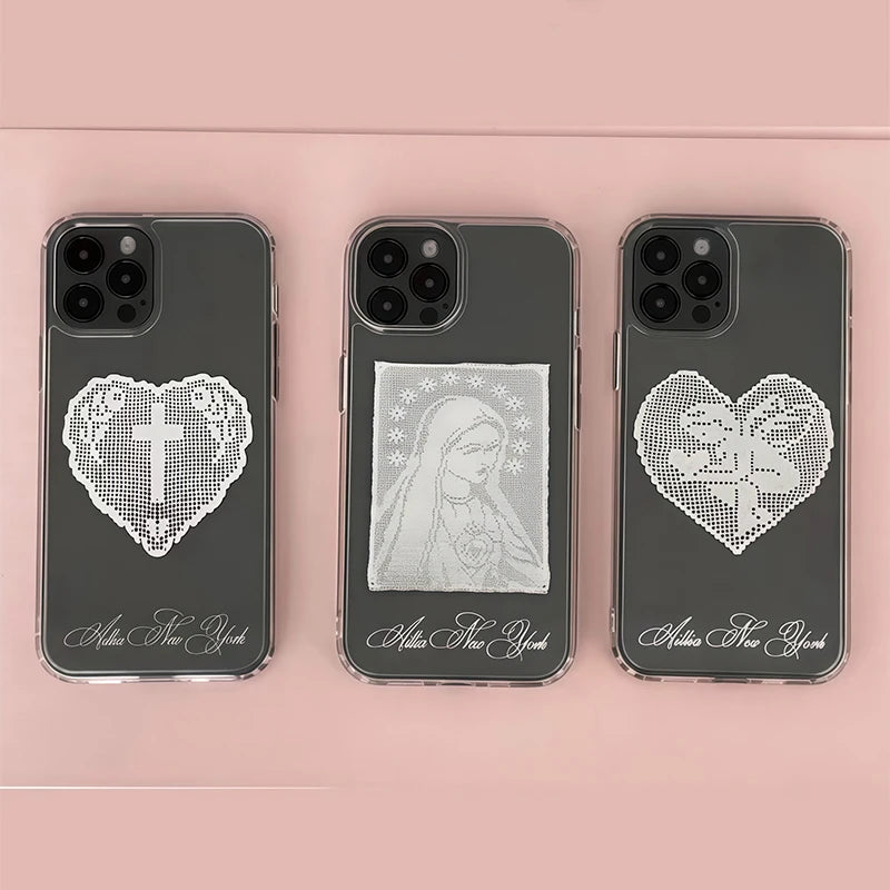 Vintage Lace Love Heart Angel Rabbit Phone Case For iPhone 17 Air 16 Pro Max 15 14 Plus 13 12 11 Shockproof Silicone Back Cover