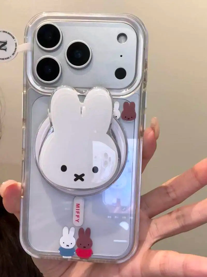Cute Simple Miffy Rabbit Magnetic Stand Holder For Iphone 17 Pro Max 16 Pro Max 15 14 13 Phone Case