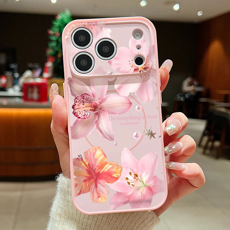 Realistic Flower Pattern Magnetic Case For iPhone 17 16 15 14 13 Pro Max For Magsafe Wireless Charge Shockproof Hard Phone Cover