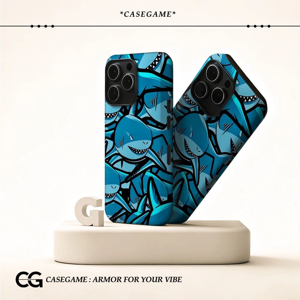 Blue Shark Swarm Phone Case for iPhone 17 16 15 14 13 12 11 X XS XR XSMAX 7 8 Air Pro Max Plus Luxury Double-layer Back Cover