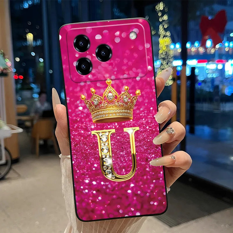 Phone Case For ZTE Blade A76 4G Soft Silicone Black Case Shockproof Shell ZTE Blade A76 4G Golden Crown Letter Casing