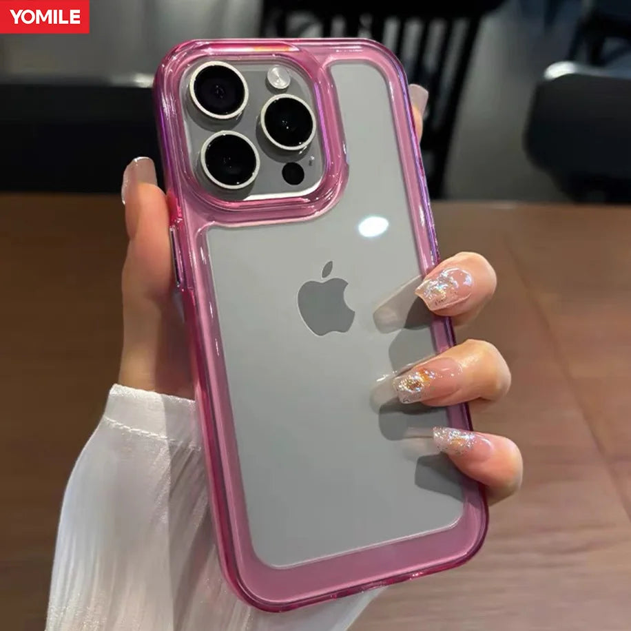 Candy Transparent HD Bumper Case For iPhone 16 15 Pro Max 14 13 12 11 X Xs Max XR 7 8 Plus Mini SE Shockproof Original Cover