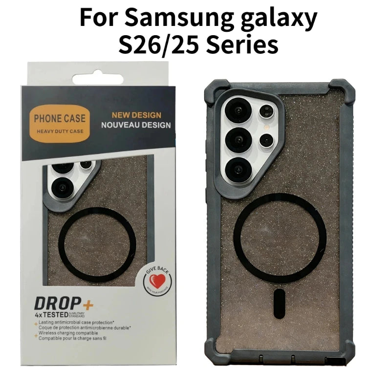 Gradient Laser Armor Airbag Anti-fall for MagSafe Case for Samsung S26 Ultra S25 S24 Plus Wireless Charge Ott-Box Clear Cover