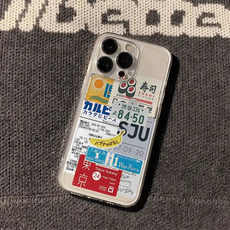 Retro Collage Japanese Style Pattern Phone Case For iPhone 17 16 15 14 13 12 11ProMax XR XSMAX 78PLUS MINI INS Transparent Cover