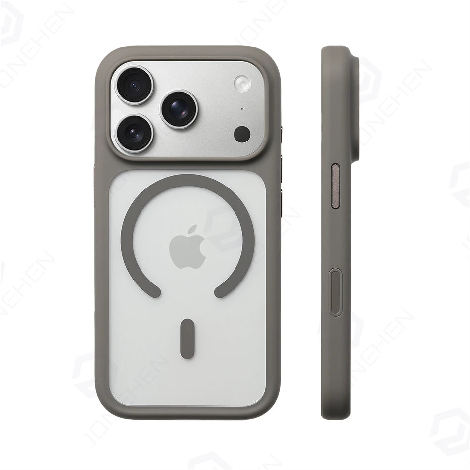 For Magsafe Transparent Camera Control Button Case For iPhone Air 16 17 Pro Max 17pro Orange Magnetic Armor Shockproof Cover
