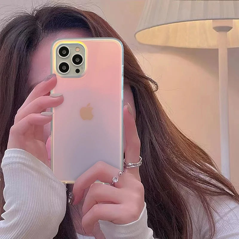 Luxury Laser Gradient Matte Phone Case For iPhone 17 Air 16 Pro Max 15 14 13 12 11 Plus Fashion Rainbow Soft Shockproof Cover
