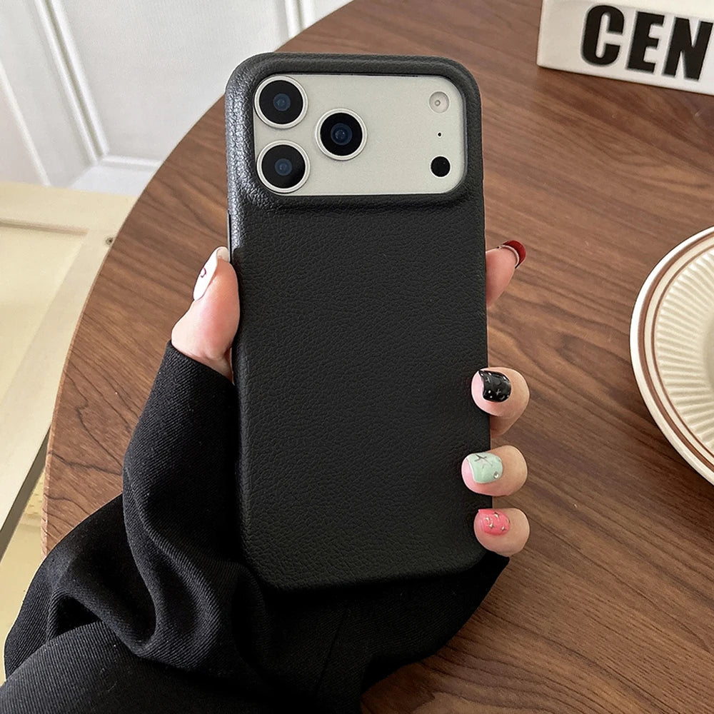 Luxury Leather Texture Phone Case For iPhone 17 Pro Max 17 Air 16 Plus 15 14 13 12 11 Pro Max Shockproof Soft TPU Cover Shell