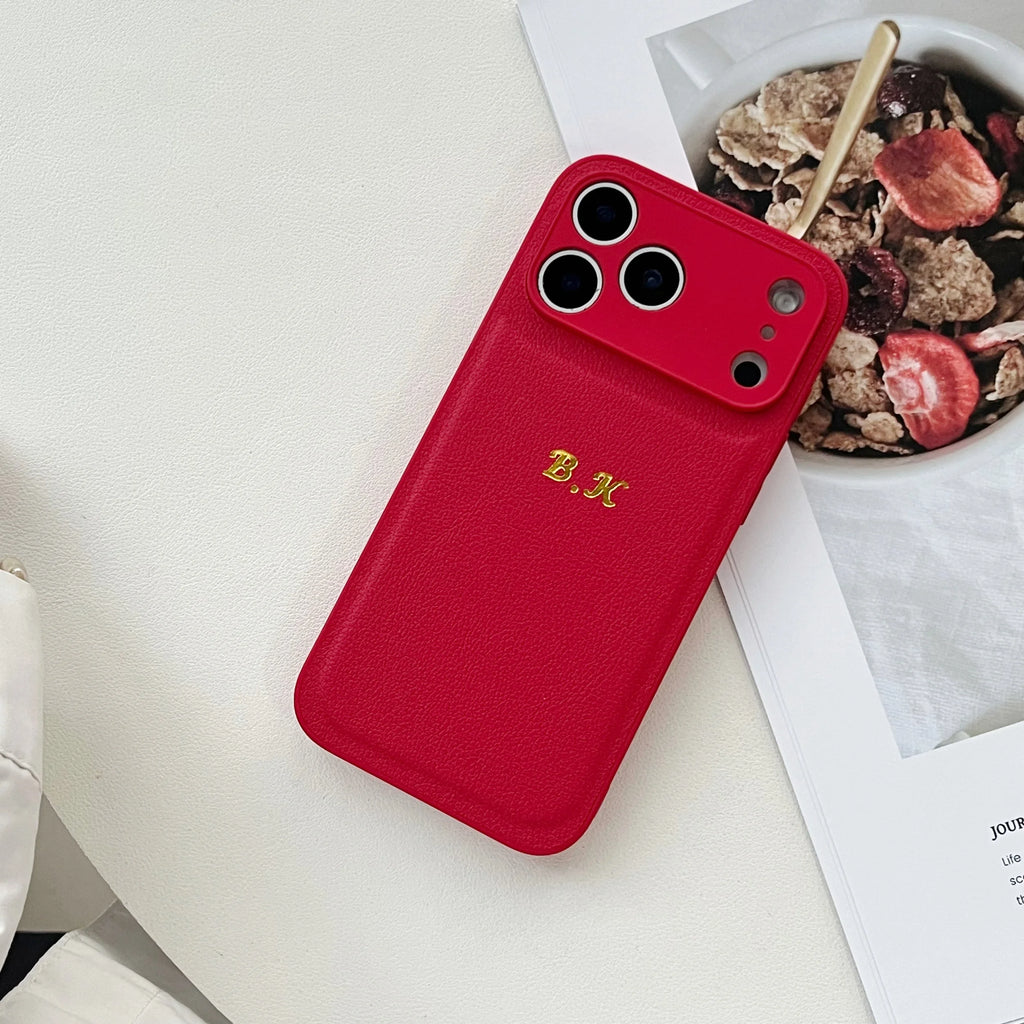Personalized Letters Faux Leather Phone Case For iPhone 17 16 15 14 13 Pro Max Plus Air Custom Name Hot Gold Foil Embossed Cover