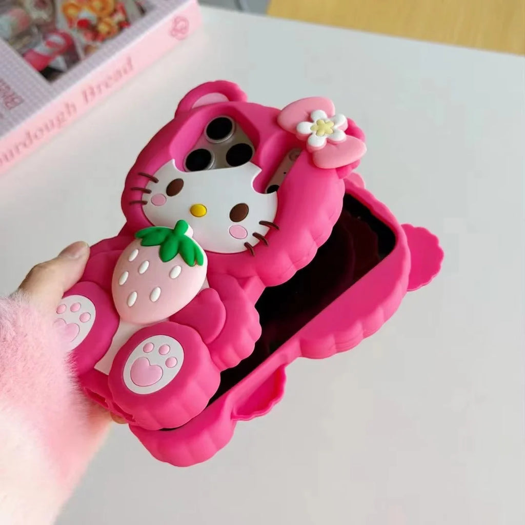 For iPhone 17 Promax 16 15 14 13 12 Pro Max Phone Case 3D Sanrio Hello Kitty Strawberry Cartoon Y2k Soft Silicone Cover