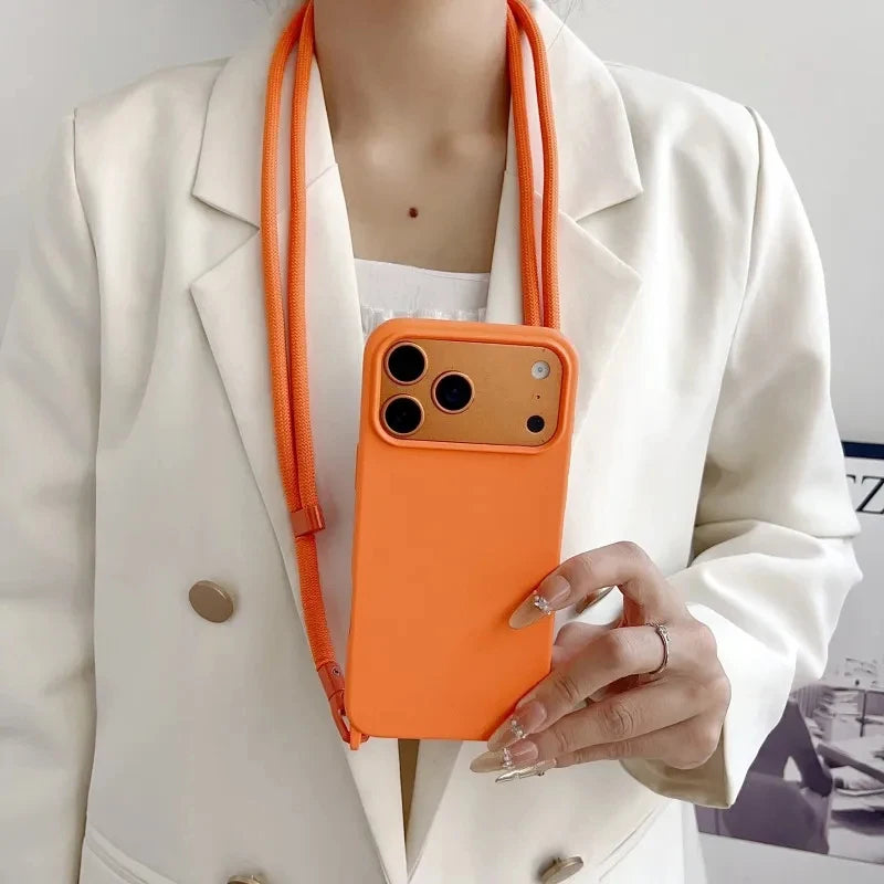 Official Lanyard Case For iPhone 17 Pro Max 14 12 11 13 15 16 Plus 17 Air Shockproof Candy Crossbody Neck Cord Strap Soft Cover
