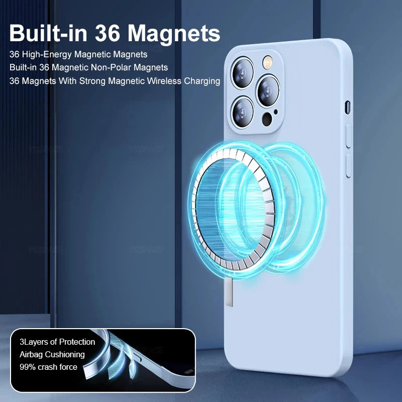 11Colors Magnetic Liquid Silicone Case For iPhone 16 Pro Max 7 8 Plus SE 2020 2022 Magsafe Wireless Charging Cover