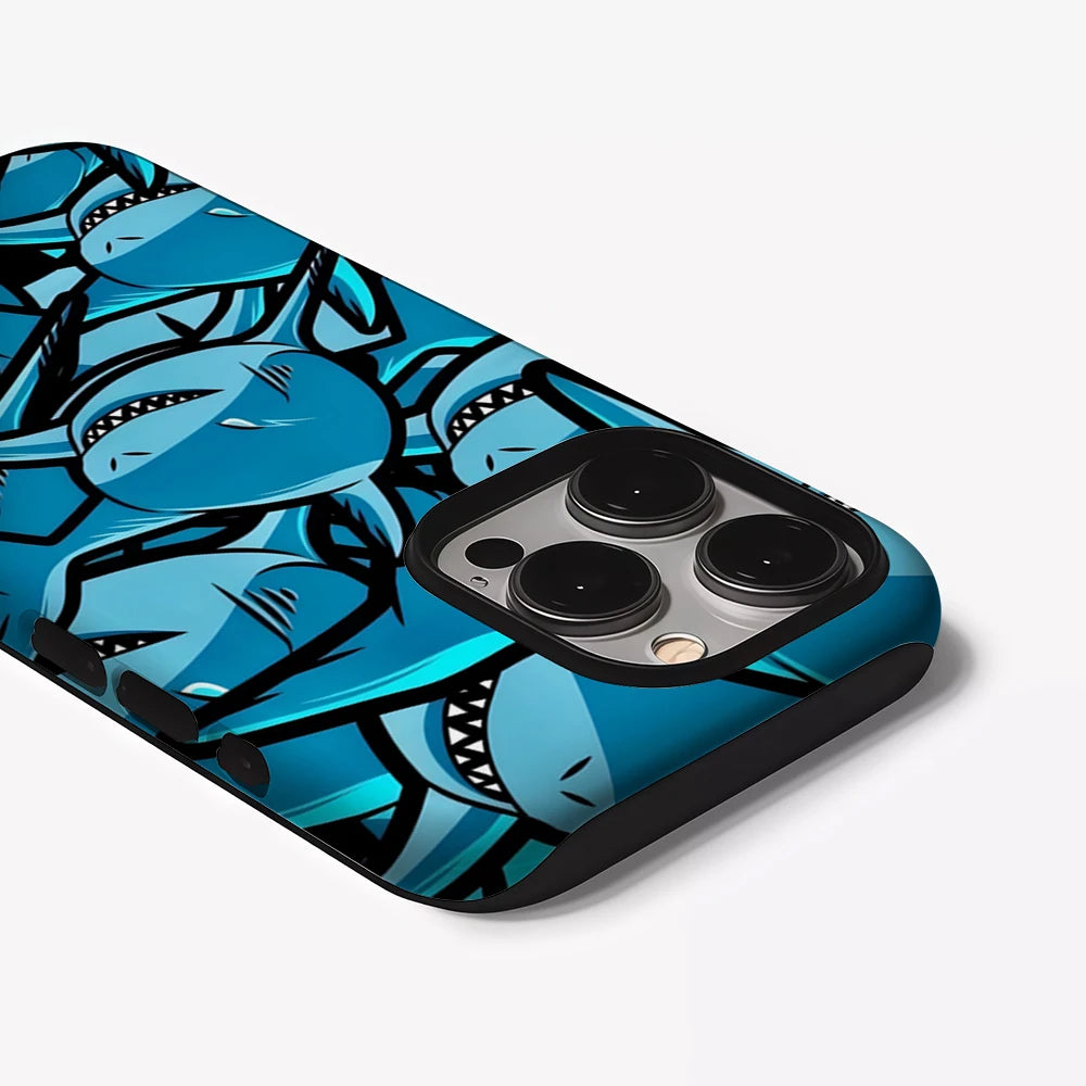 Blue Shark Swarm Phone Case for iPhone 17 16 15 14 13 12 11 X XS XR XSMAX 7 8 Air Pro Max Plus Luxury Double-layer Back Cover
