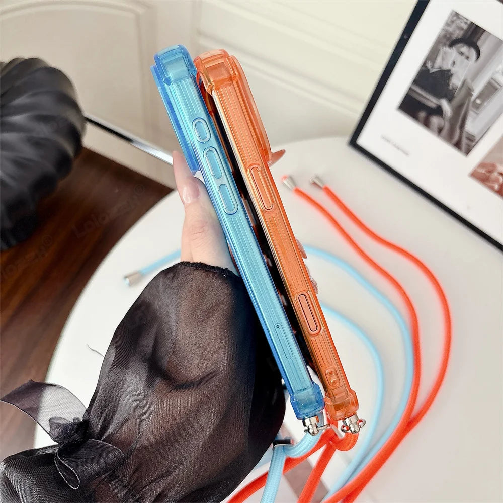 Luxury Lanyard For Magsafe Soft Armor Phone Case For iPhone 17 16 Pro Max 14 15 Plus 13 12 11 Wireless Charge Translucent Cover