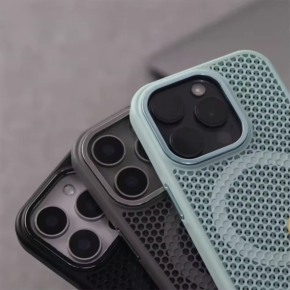 Heat Dissipation Mesh Magnetic Case for IPhone 17Pro 16 15 14 Plus 13 12 Pro Max Metal Lens Breathable Armor for Magsafe Cover