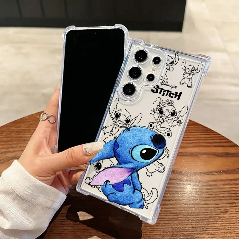 Cute Stitch Baby Disney Clear Phone Case For Samsung Galaxy S26 S25 S24 Ultra S23 S22 Plus S21 S20 FE 5G Shockproof Soft Cover