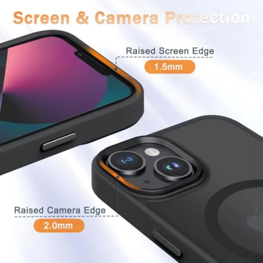 for iPhone 14 Case, iPhone 13 Case, with 1 Screen Protector, Matte Magnetic Slim Phone Cover, Support for Magsafe, Shockproof P