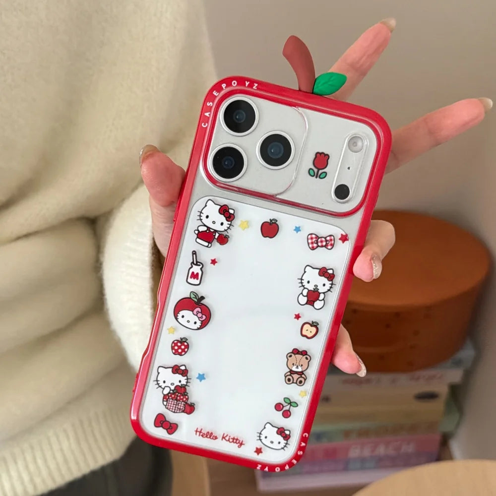 Cute IMD Red Apple 3D KT Phone Case For iPhone 17 Pro Max 16 15 14 Pro Max 13 Shockproof Bumper Protection Hard Back Cover Caps