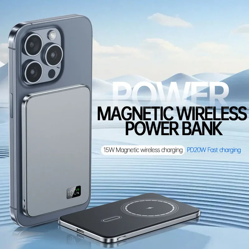 New Ultra Thin Power Bank for MagSafe,Magnetic Wireless Fast Charging LED Display Portable Battery for IPhone Samsung Phone