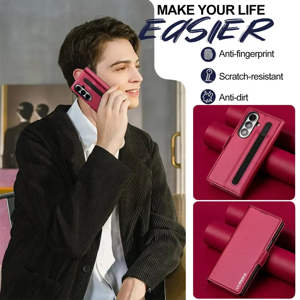 PU Leather Phone Case Wallet for Samsung Galaxy Z Fold with Pen Slot And Card Holder Compatible with Z Fold 7 6 5 4 3